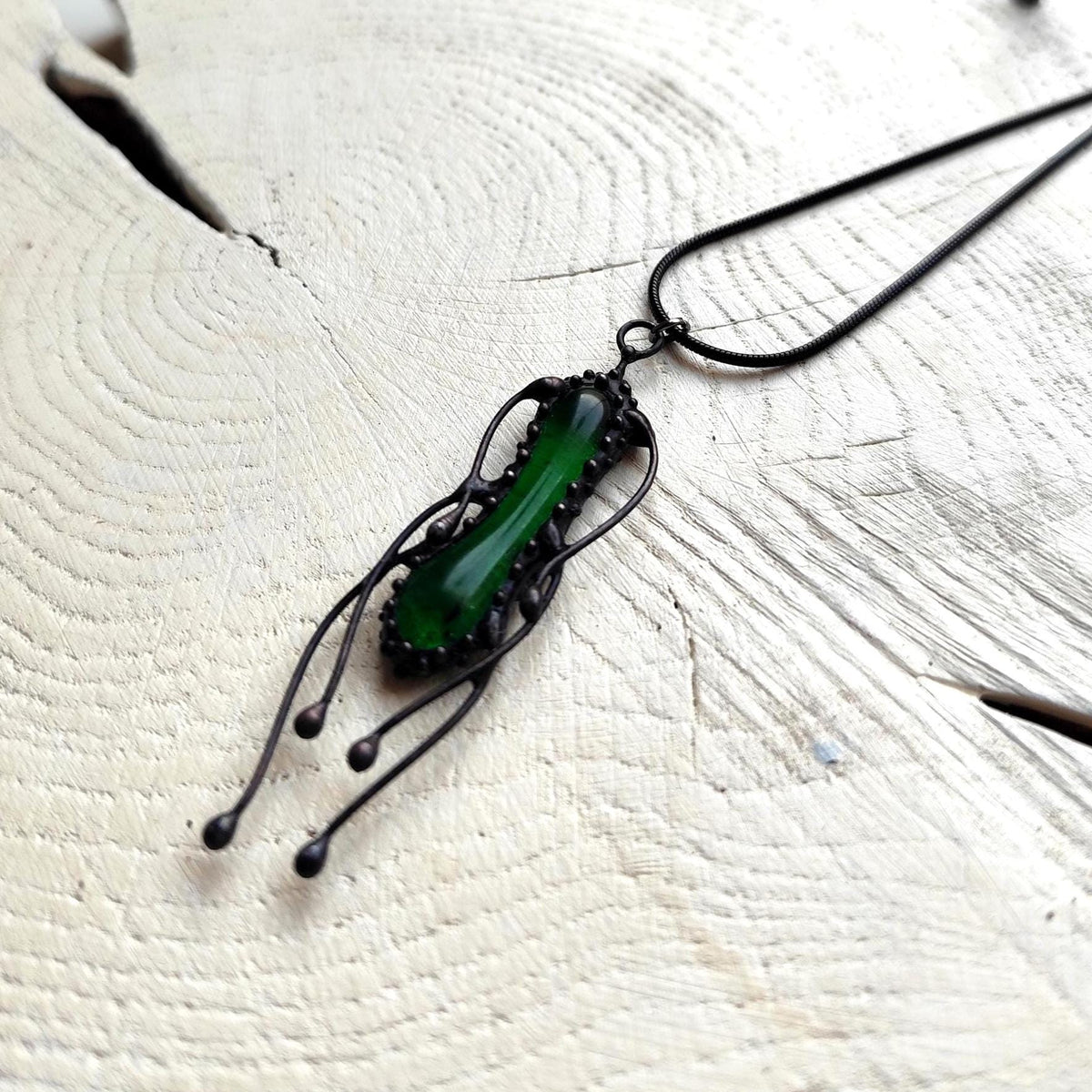 Green Stained Glass Jellyfish Necklace – Blackened Copper