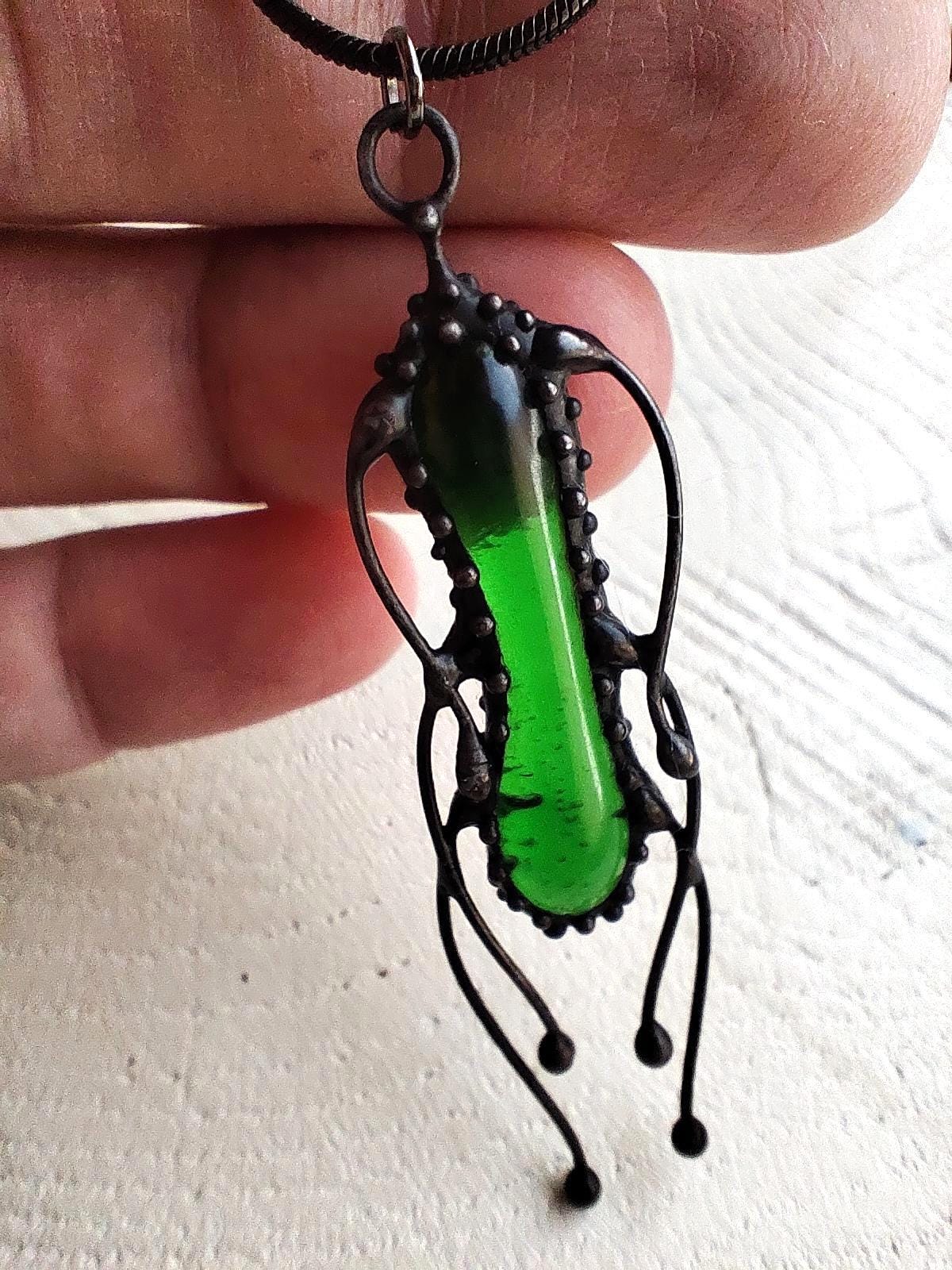 Green Stained Glass Jellyfish Necklace – Blackened Copper