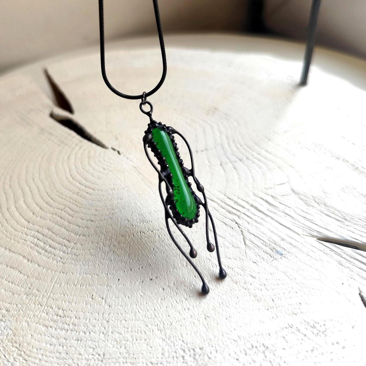 Green Stained Glass Jellyfish Necklace – Blackened Copper