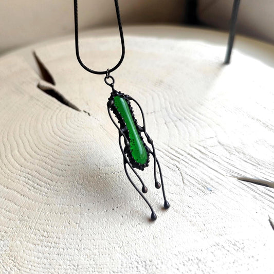 Green Stained Glass Jellyfish Necklace – Blackened Copper