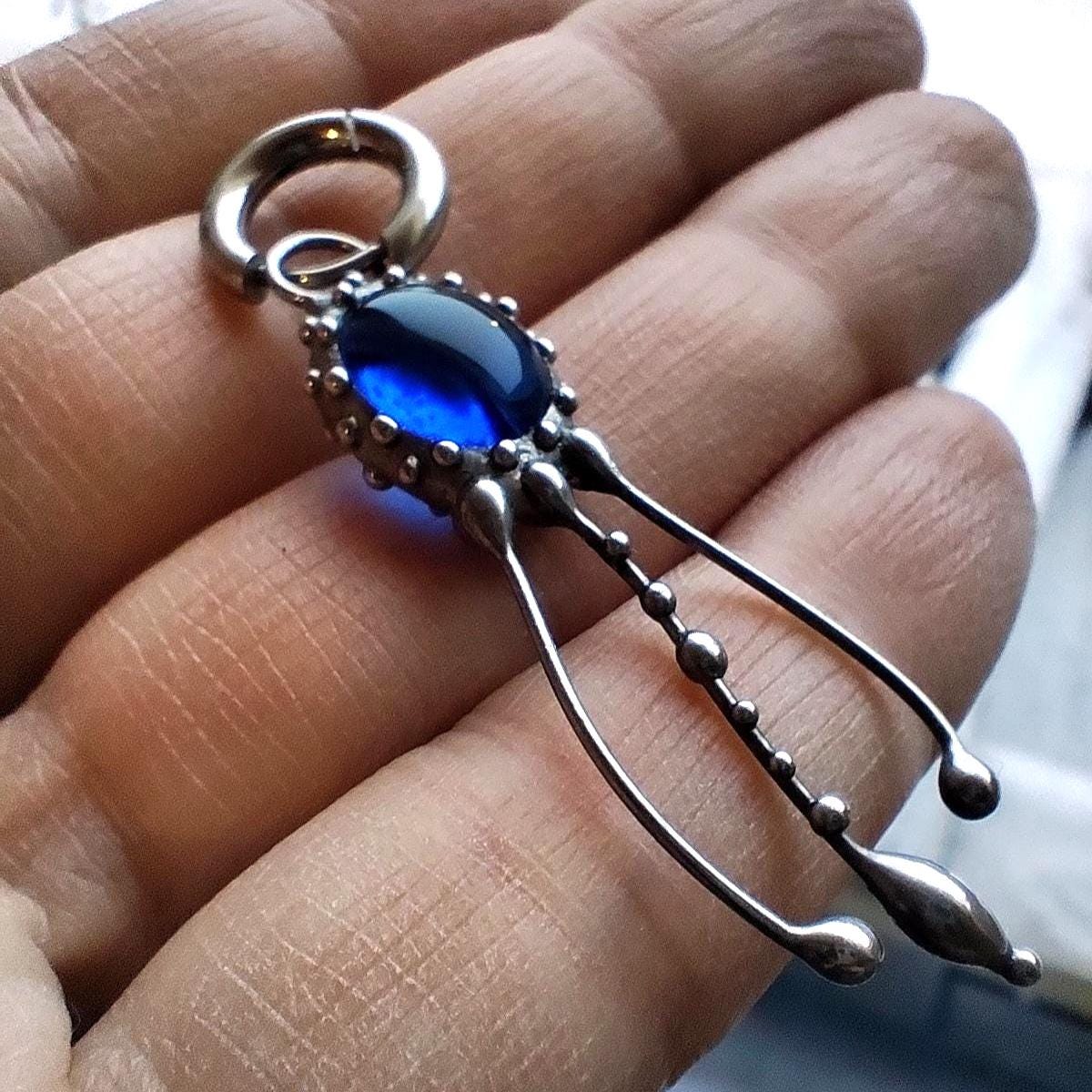 Blue Glass Jellyfish Single Earring – Silver Tone