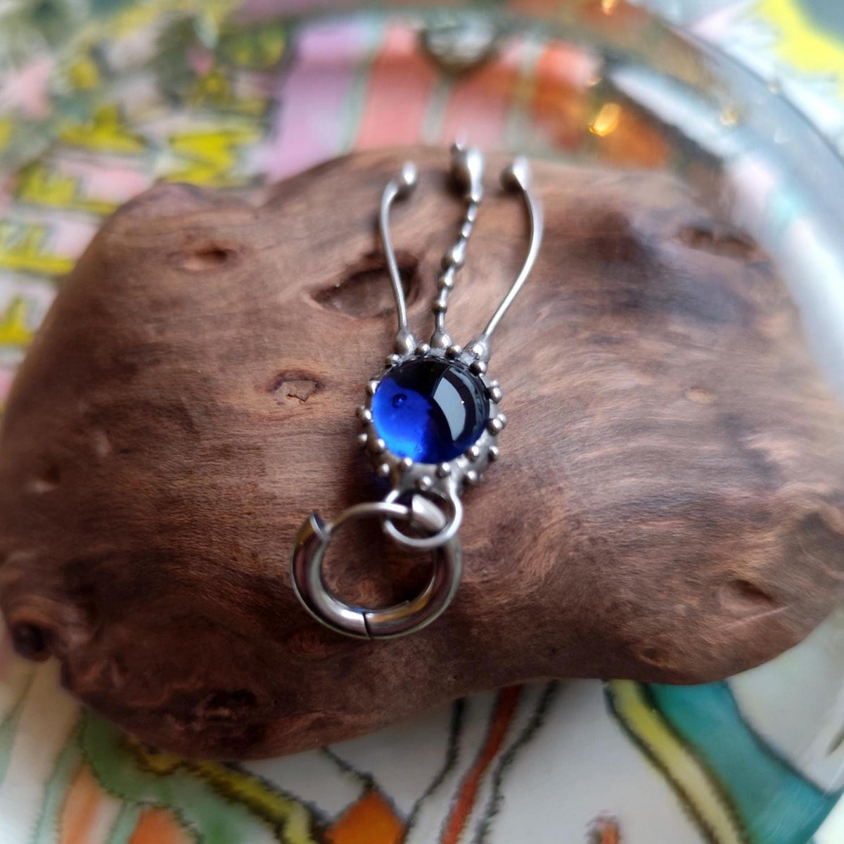 Blue Glass Jellyfish Single Earring – Silver Tone