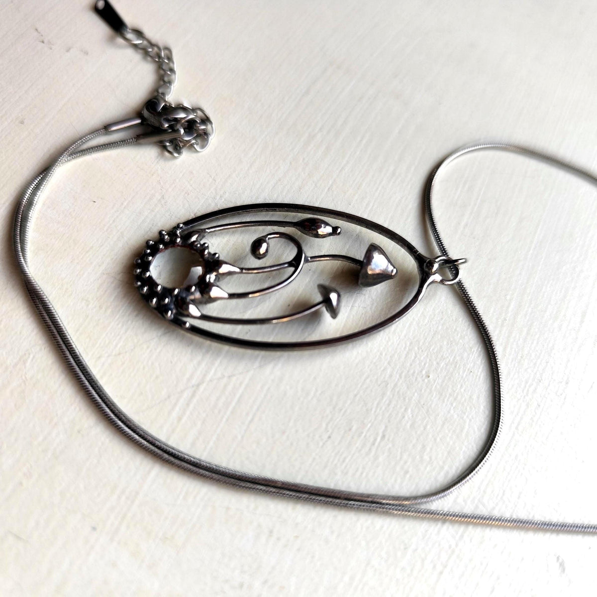 Clear Glass Mushroom Pendant Necklace – Blackened Copper