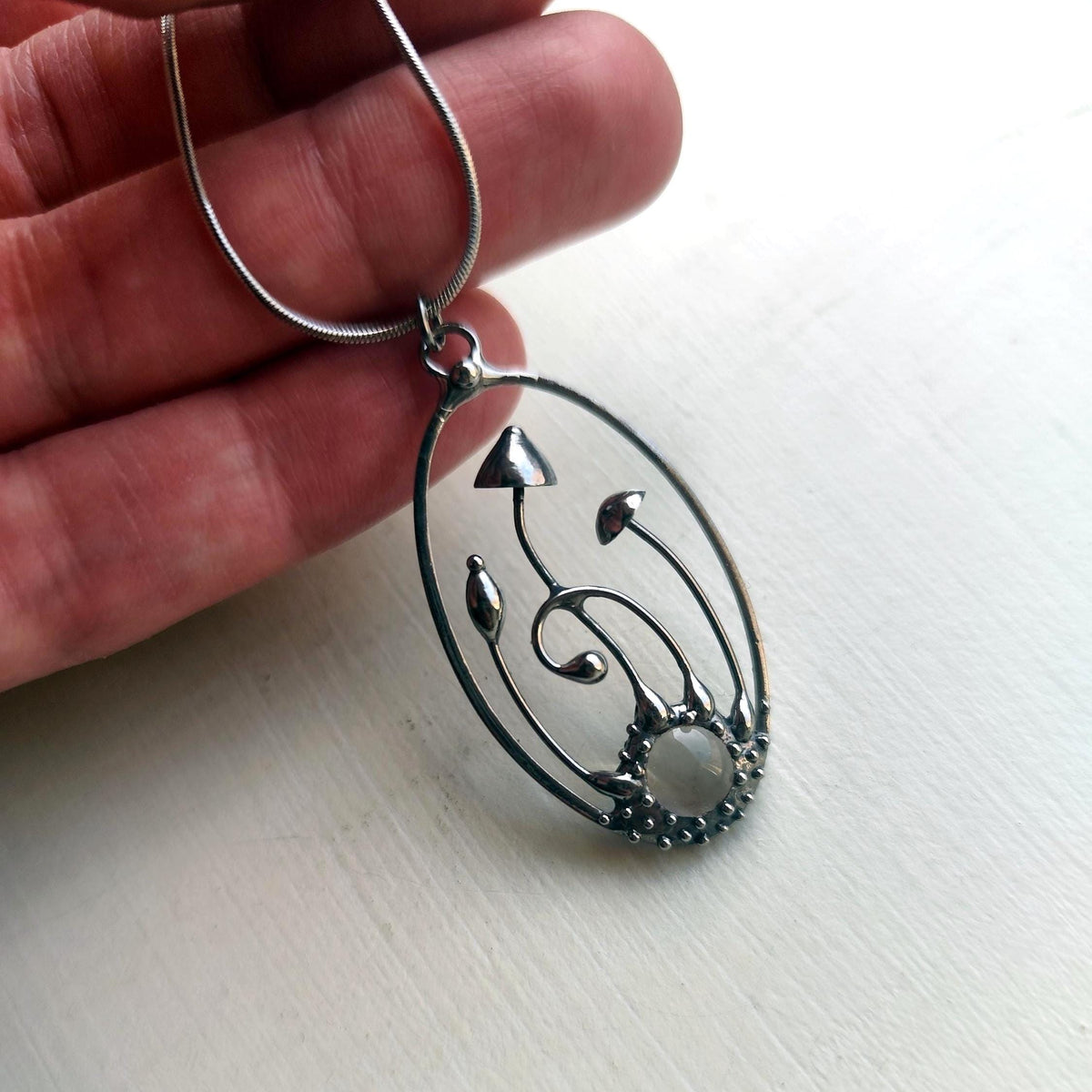 Clear Glass Mushroom Pendant Necklace – Blackened Copper