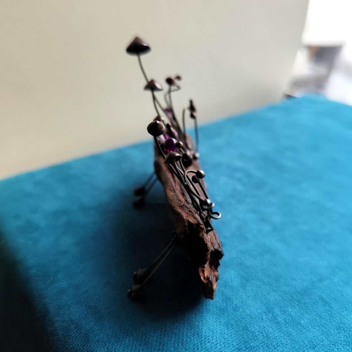 Amethyst Mushroom Forest Sculpture – Blackened Copper