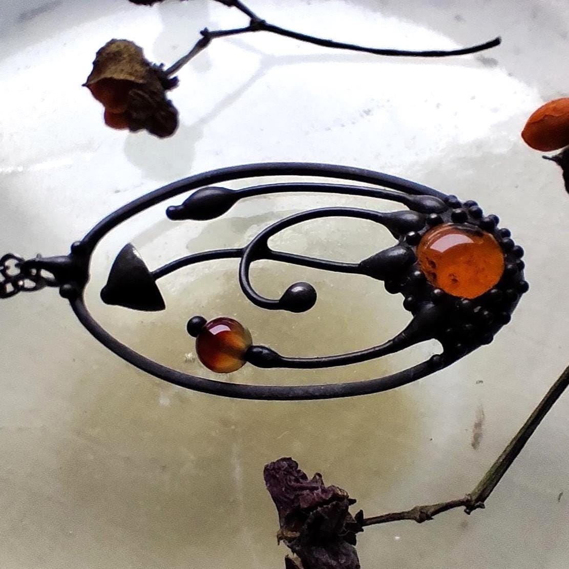Brown Agate Mushroom Pendant Necklace – Blackened Copper