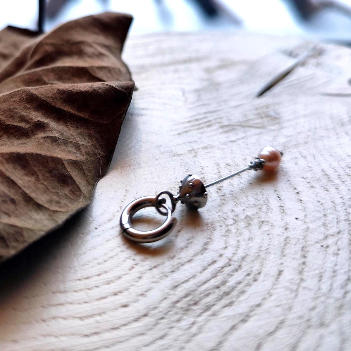 White Pearl Amanita Mushroom Single Earring – Silver Tone