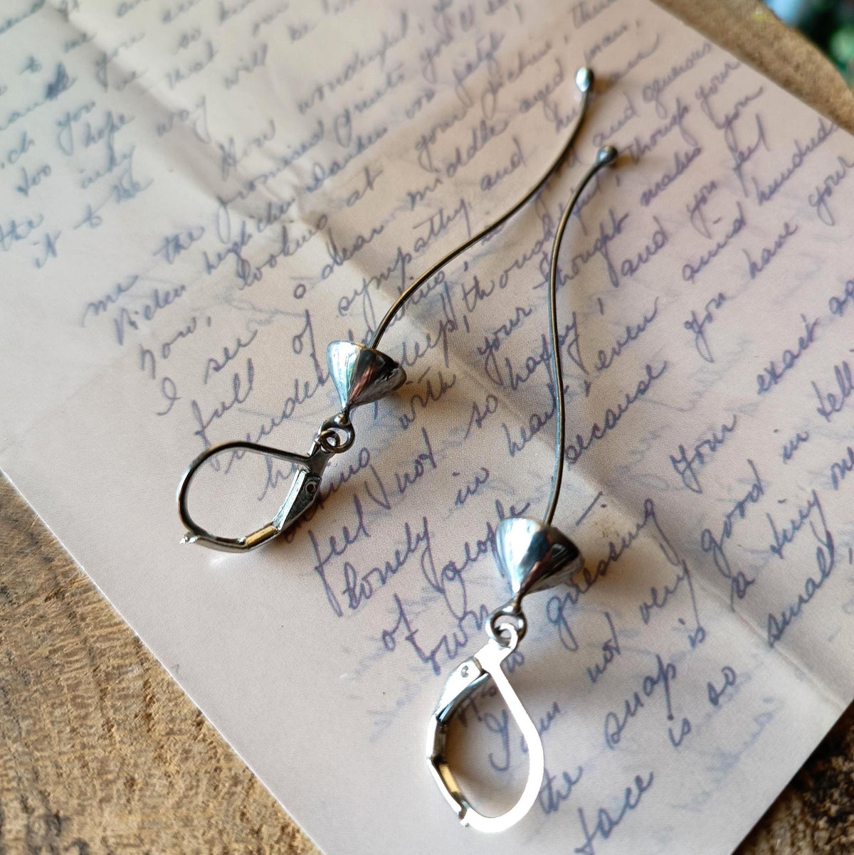 Silver Tone Long Stem Mushroom Earrings