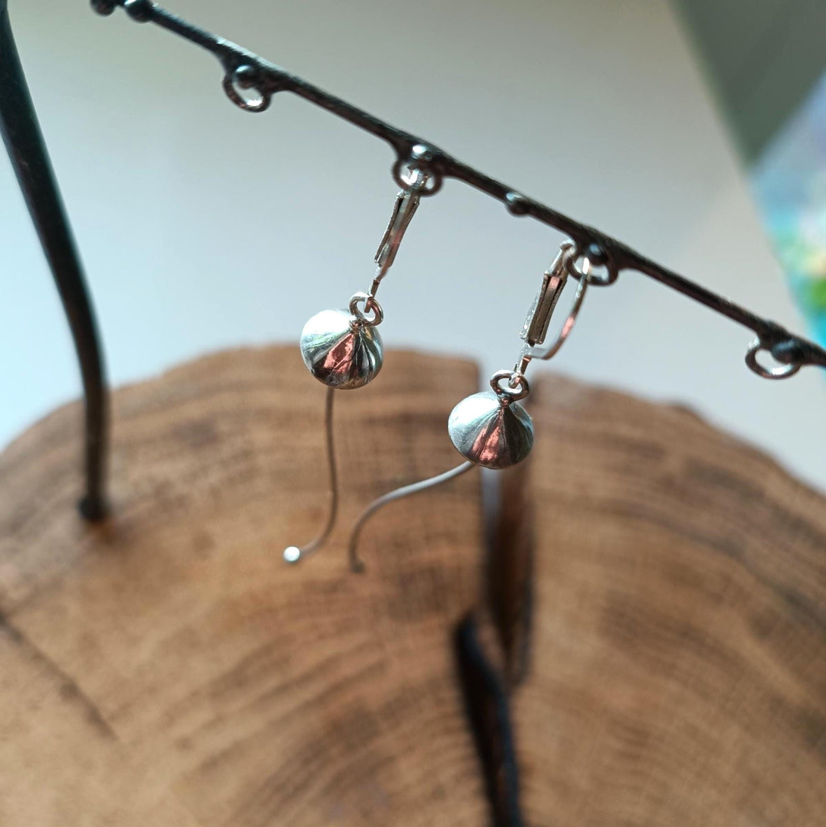 Silver Tone Long Stem Mushroom Earrings