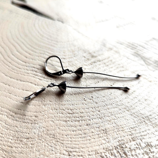 Long Silver Tone Mushroom Dangle Earrings