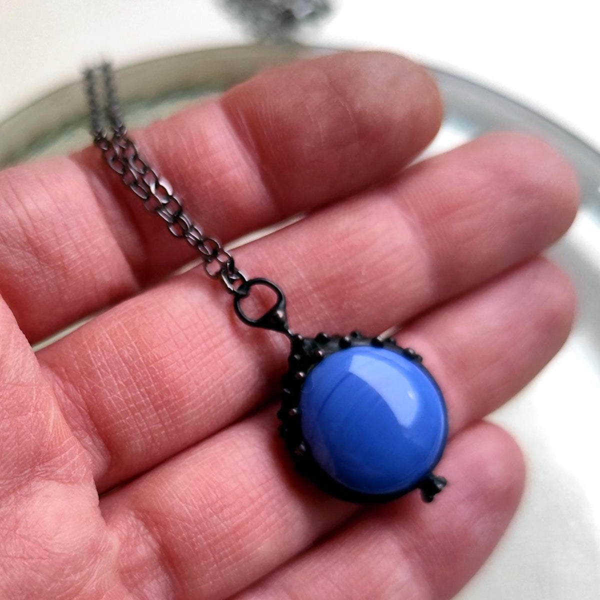 Blue Glass Choker Necklace – Blackened Copper
