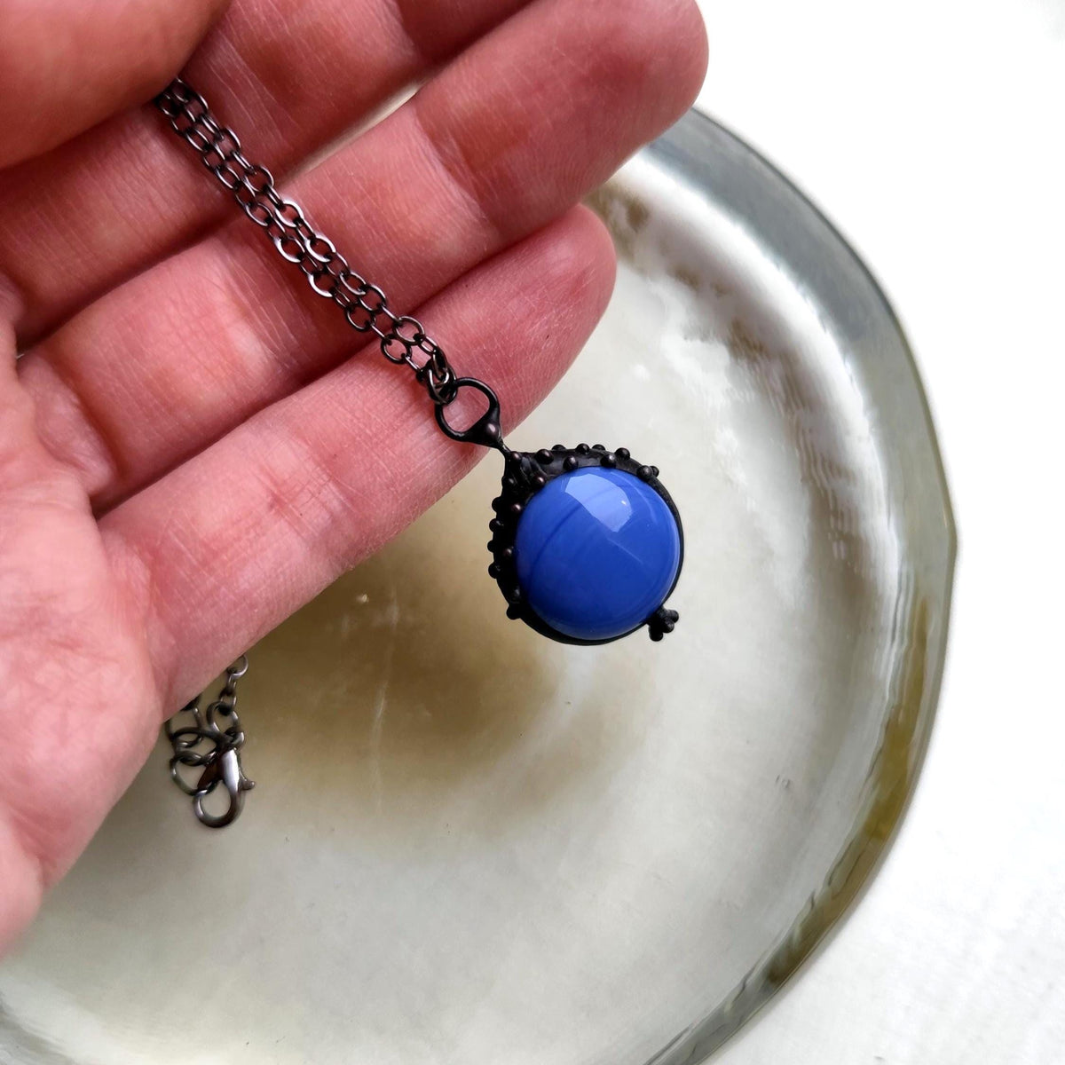 Blue Glass Choker Necklace – Blackened Copper