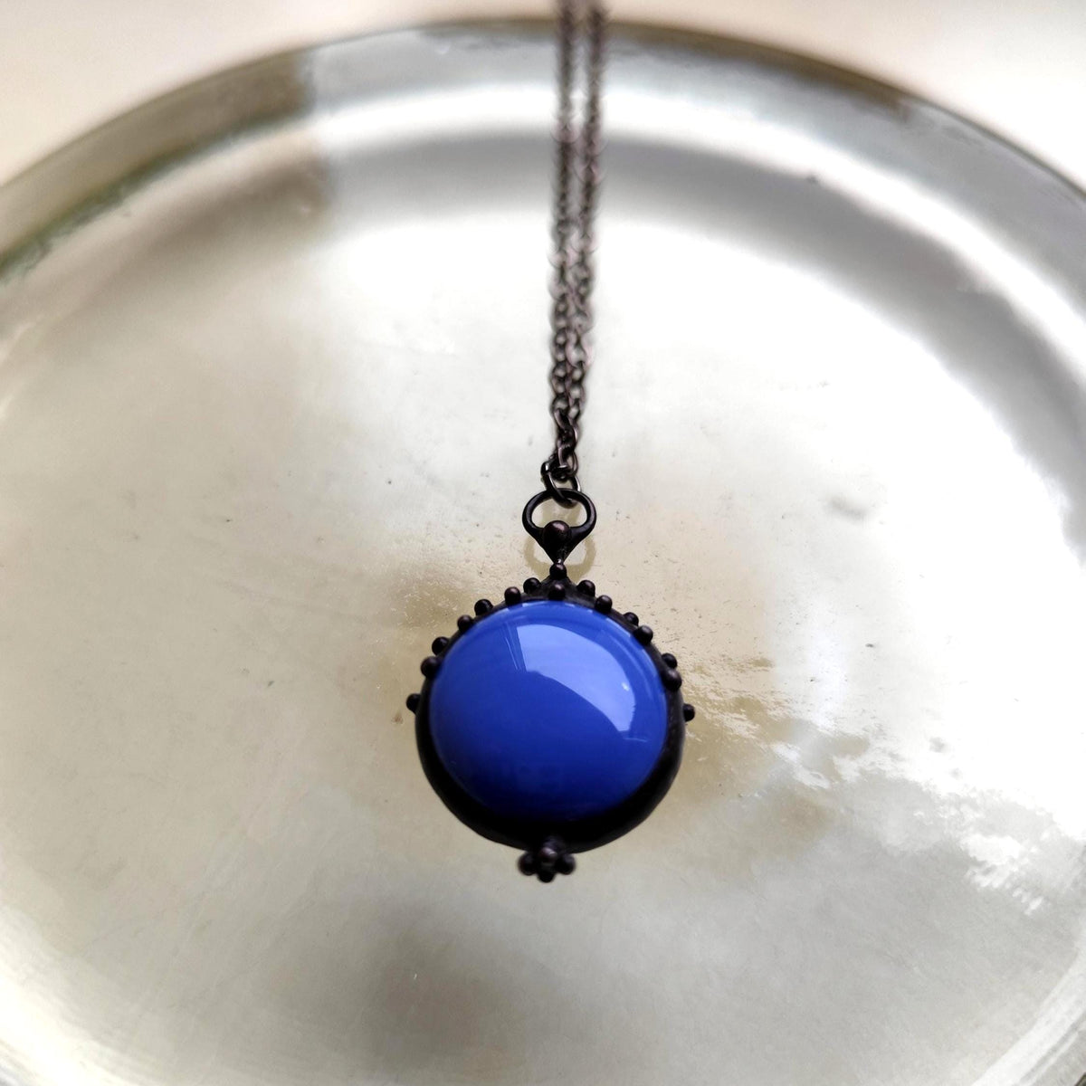 Blue Glass Choker Necklace – Blackened Copper