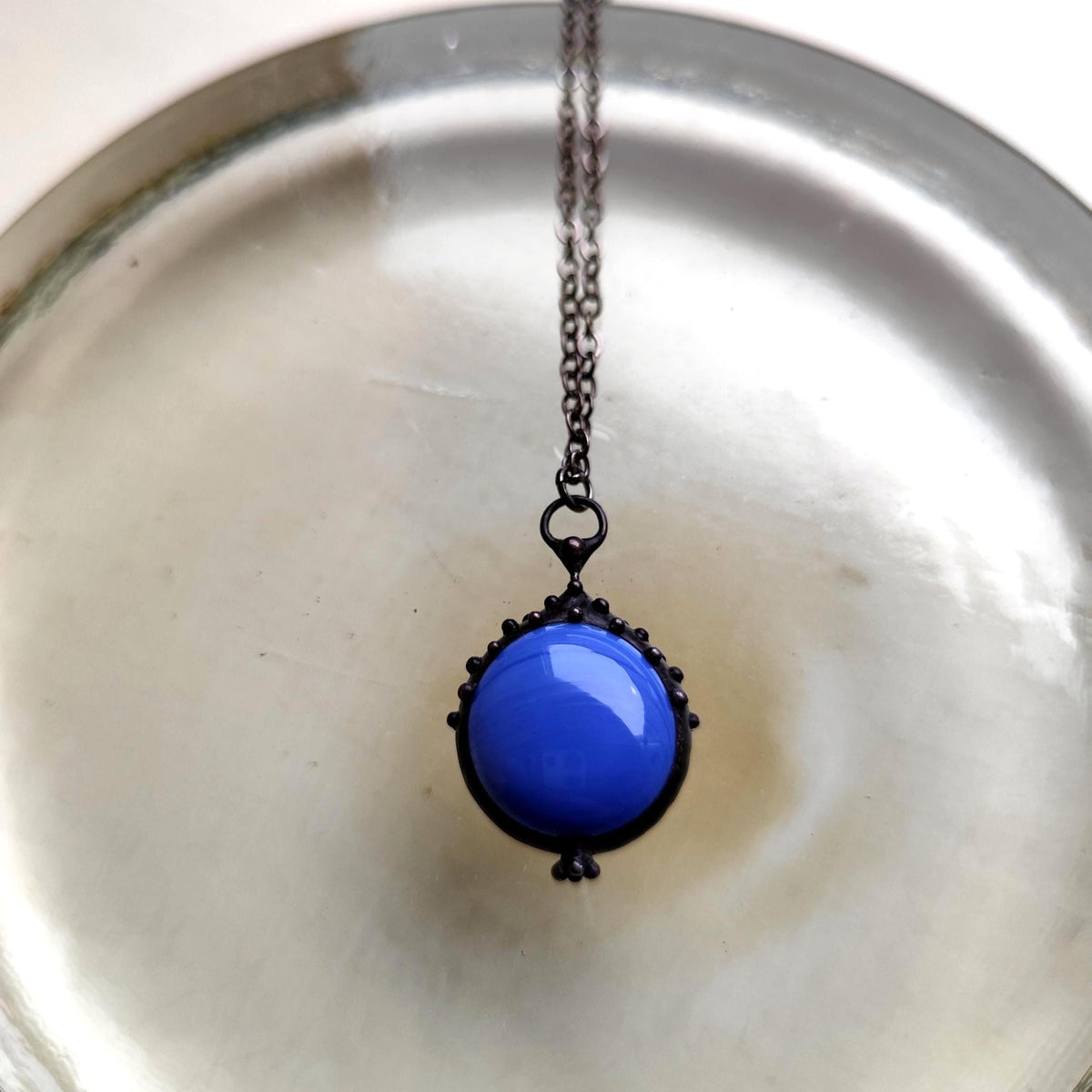 Blue Glass Choker Necklace – Blackened Copper