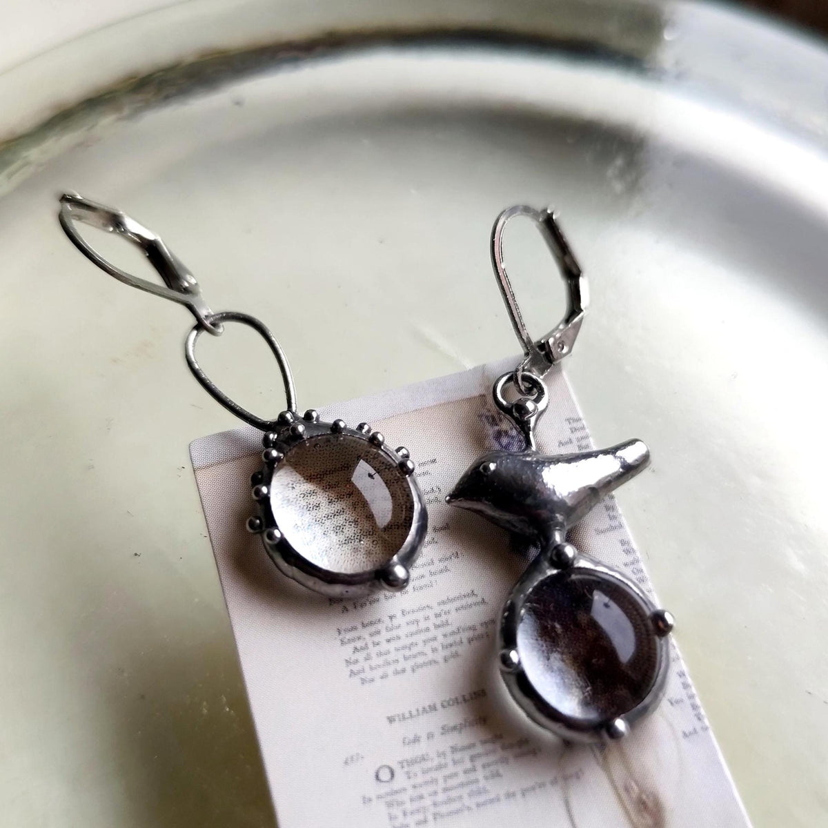 Silver Tone Mismatched Bird Earrings