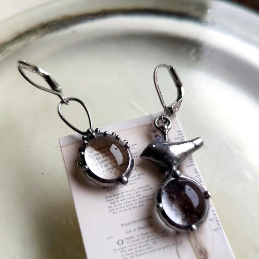 Silver Tone Mismatched Bird Earrings