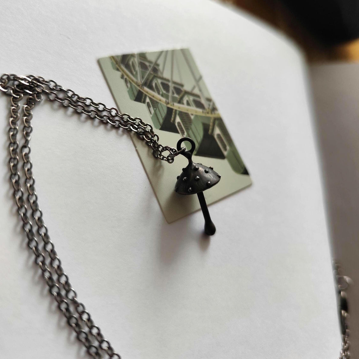 Black Amanita Mushroom Pendant Necklace – Blackened Copper