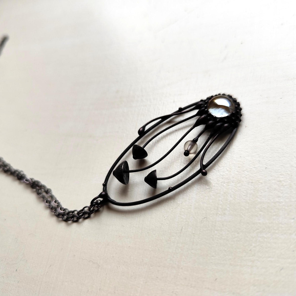 Iridescent Glass Mushroom Necklace – Blackened Copper