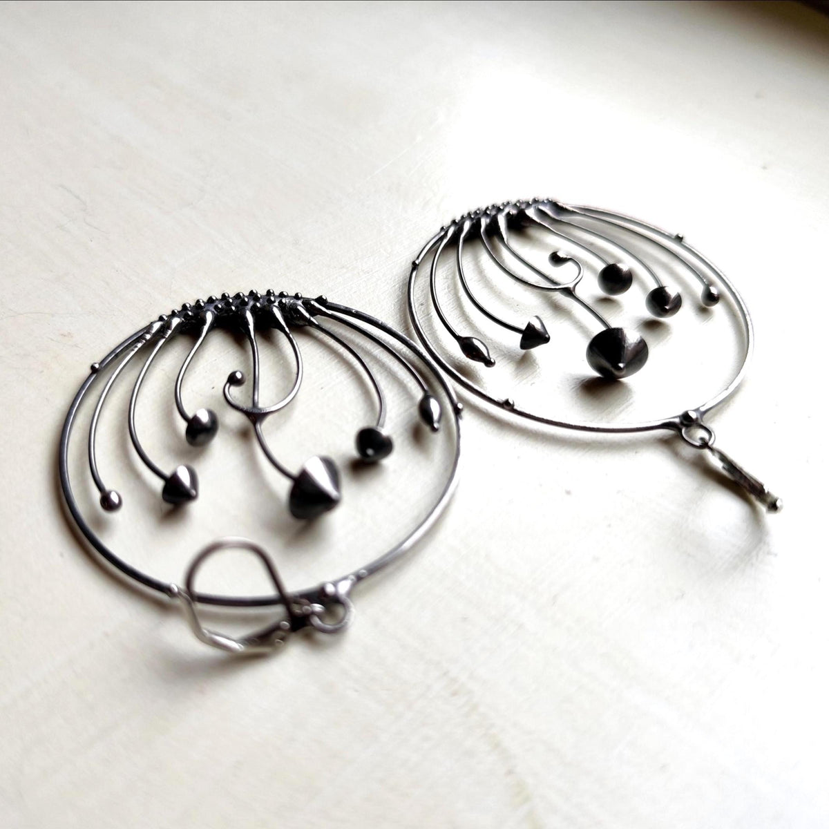 Silver Tone Mushroom Hoop Earrings