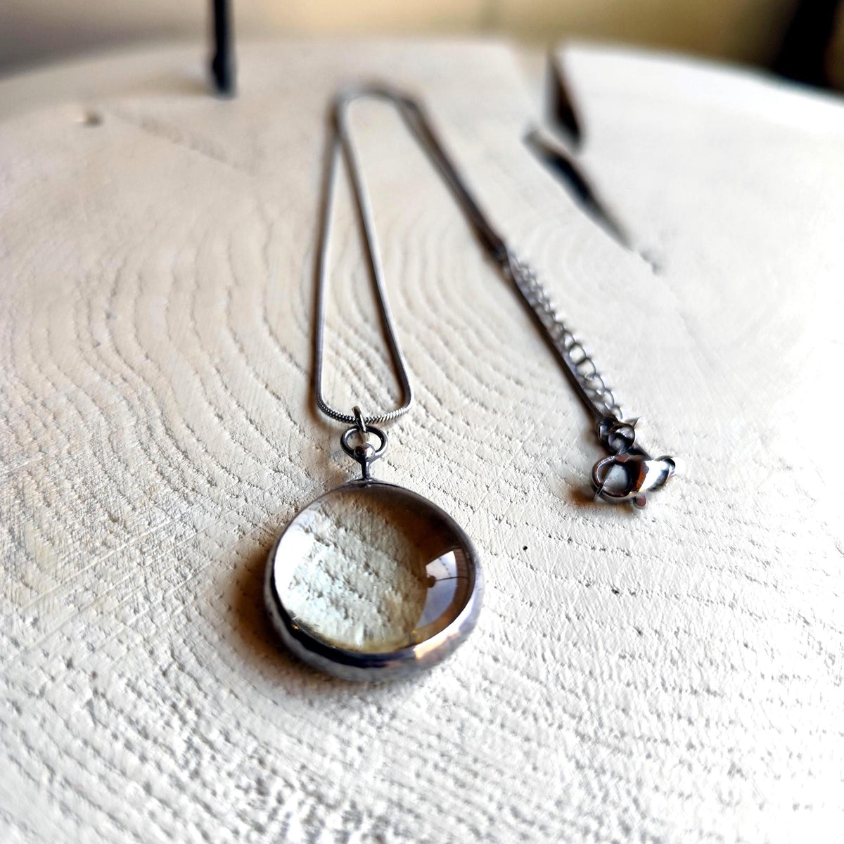 Clear Glass Round Pendant Necklace – Silver Tone