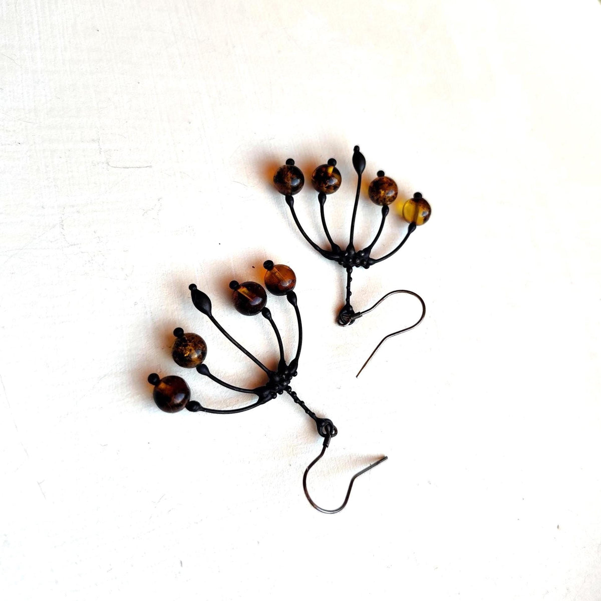 Amber Flower Earrings – Blackened Copper