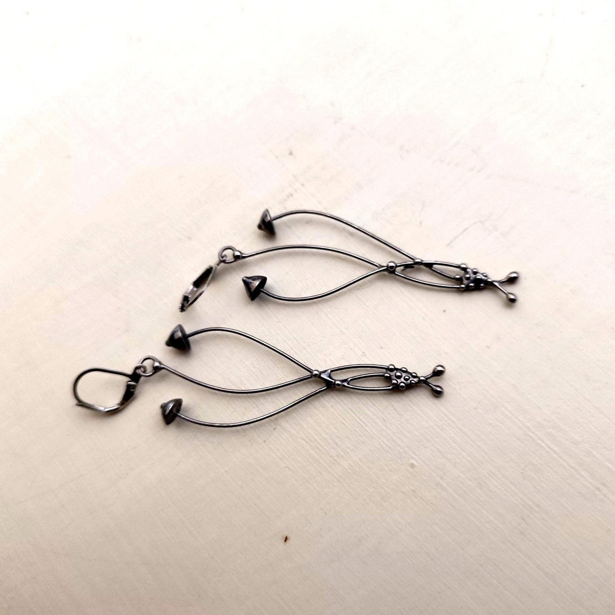Silver Tone Mushroom Earrings – Copper & Pewter Forest Dangles – Psychedelic Botanical