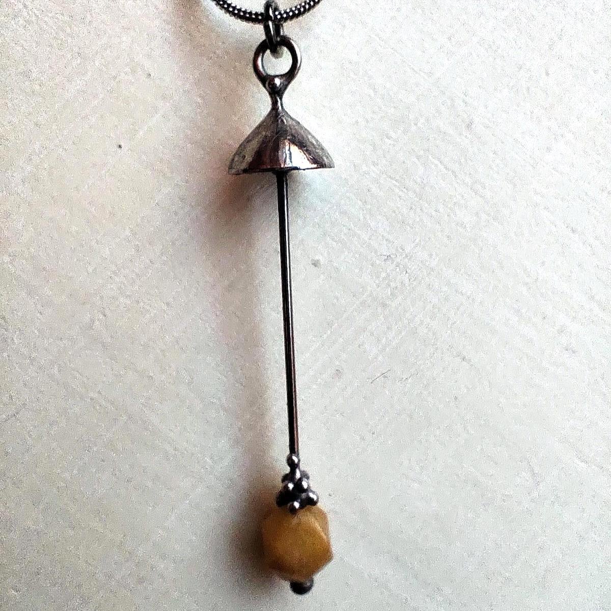 Yellow Jade Mushroom Pendant Necklace – Silver Tone