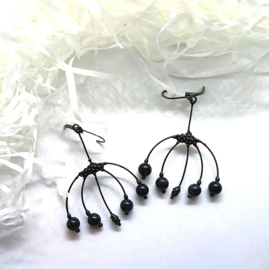 Blue Aventurine Glass Flower Earrings – Blackened Copper