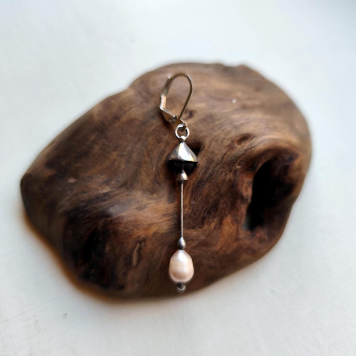 White Pearl Mushroom Single Earring – Silver Tone Copper Mycology