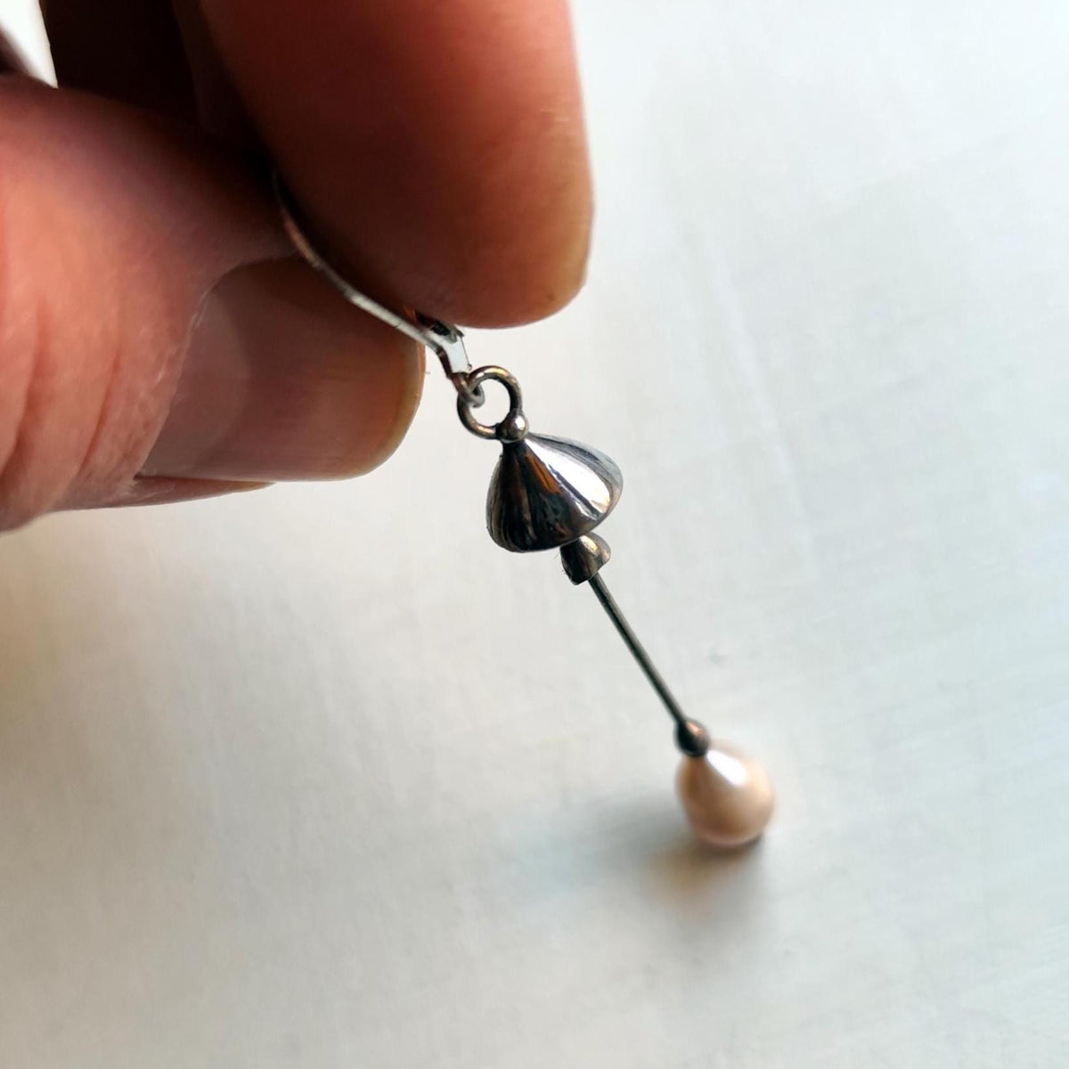 White Pearl Mushroom Single Earring – Silver Tone Copper Mycology