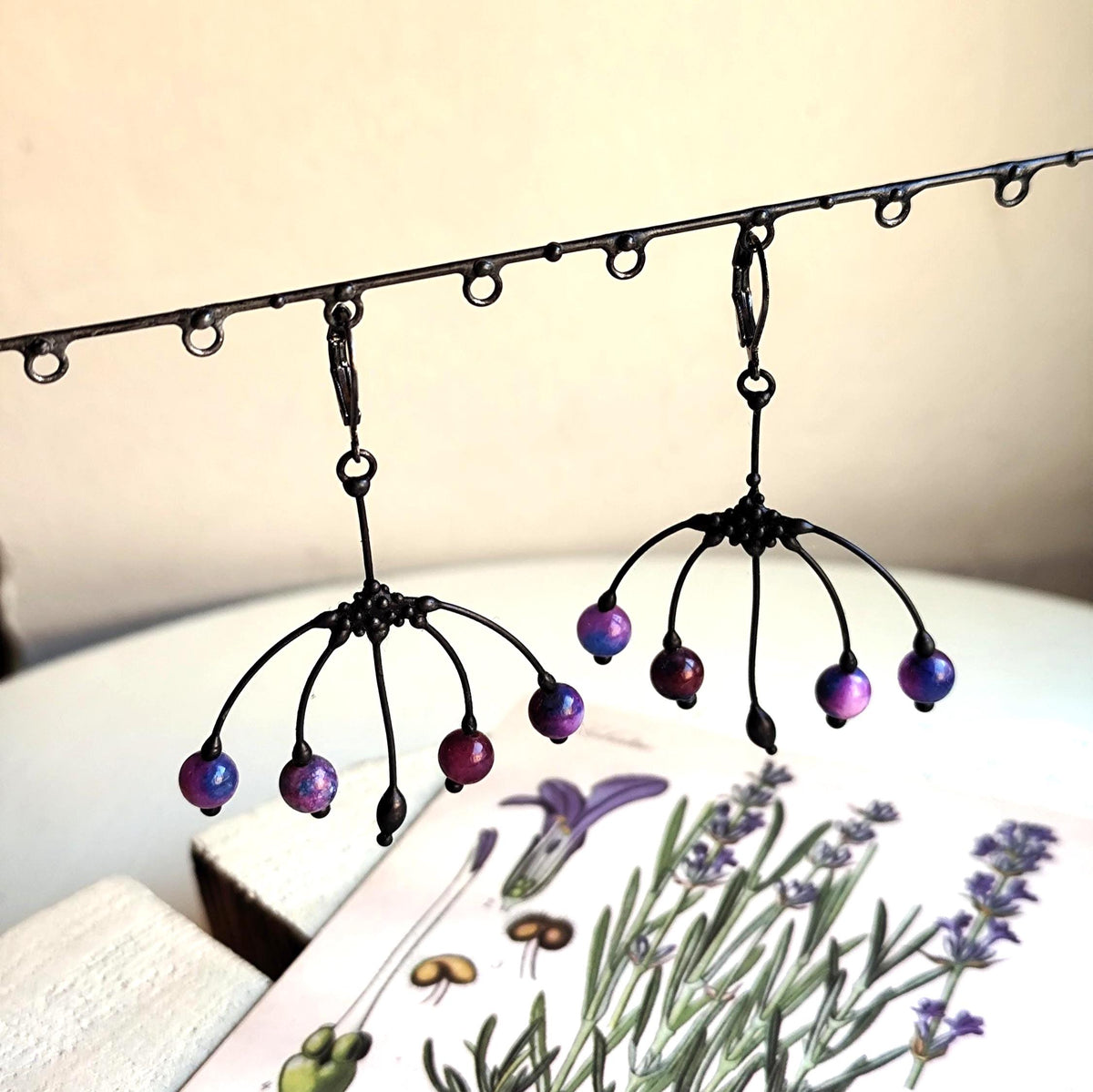 Sugilite Flower Earrings – Blackened Copper