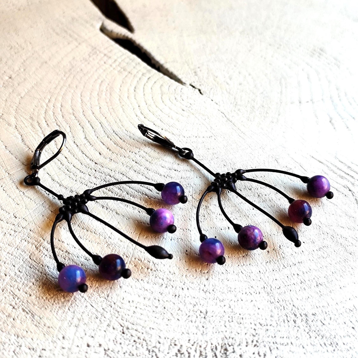 Sugilite Flower Earrings – Blackened Copper