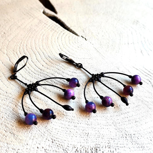 Sugilite Flower Earrings – Blackened Copper
