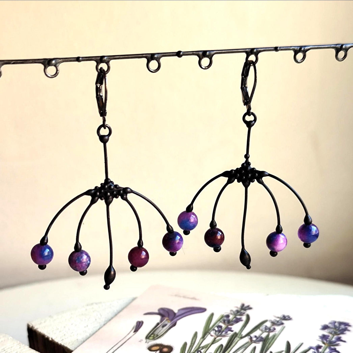 Sugilite Flower Earrings – Blackened Copper