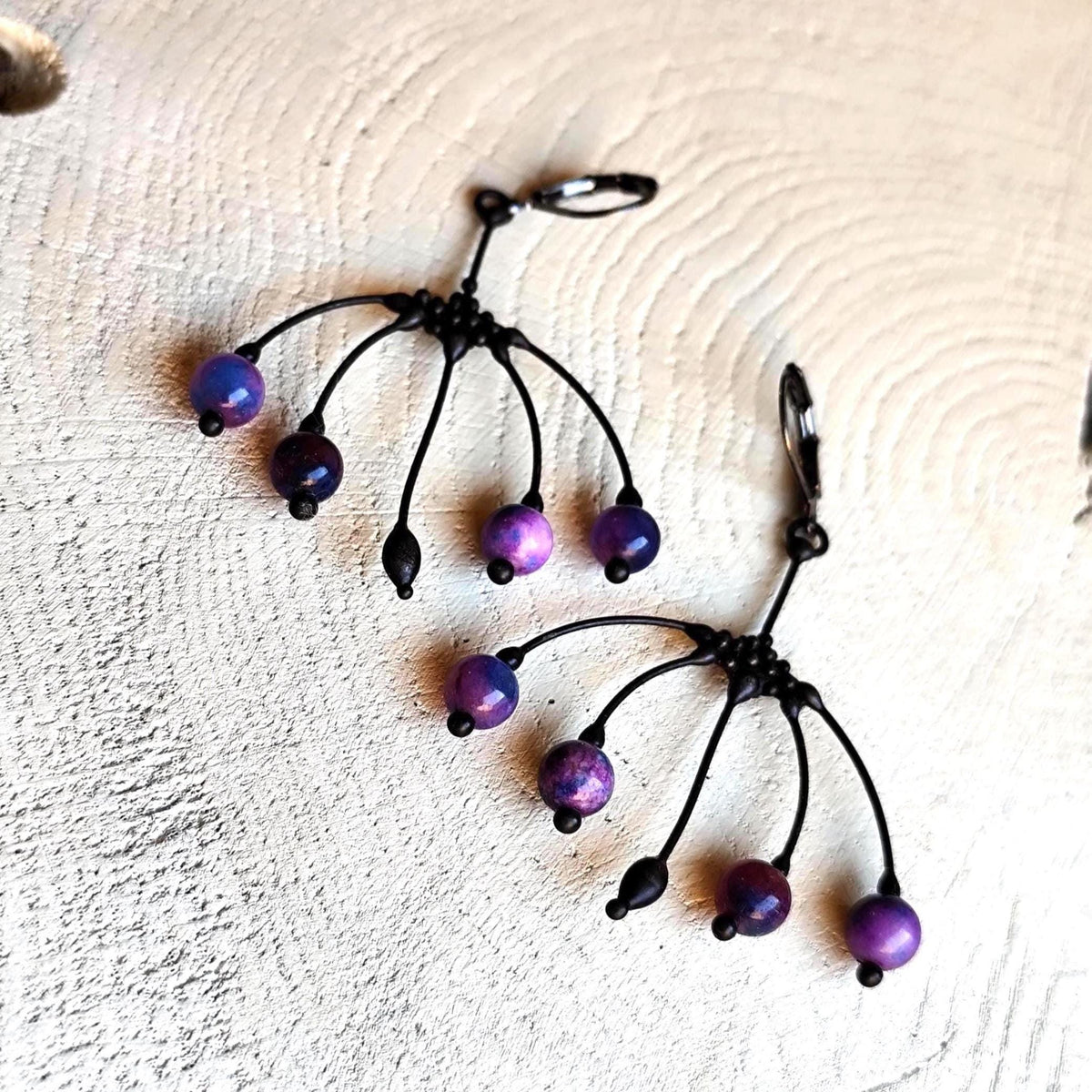 Sugilite Flower Earrings – Blackened Copper