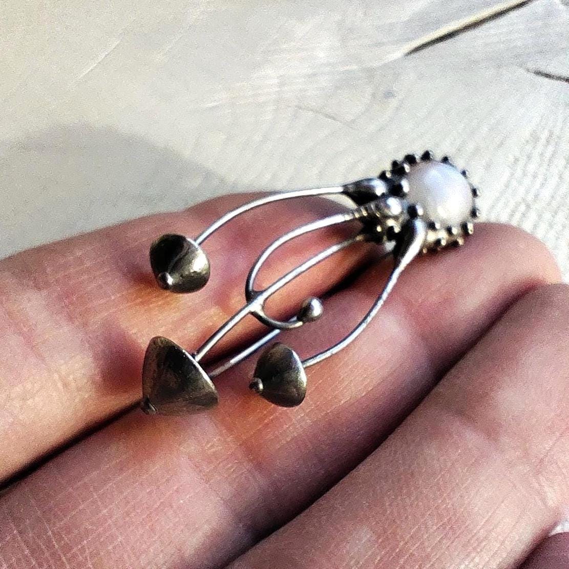 Moonstone Mushroom Brooch