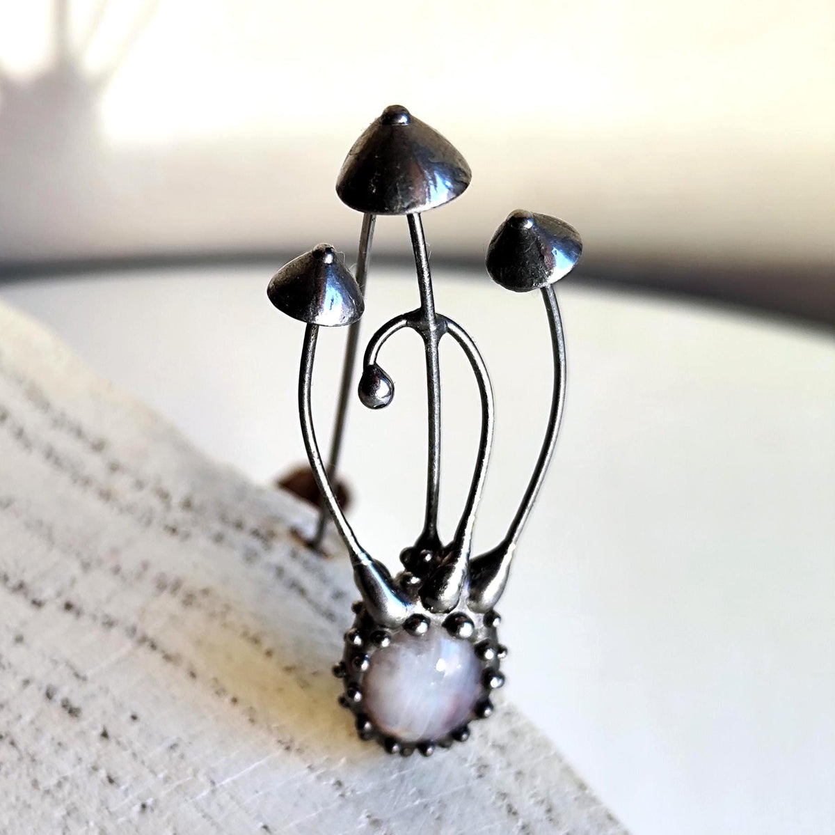 Moonstone Mushroom Brooch