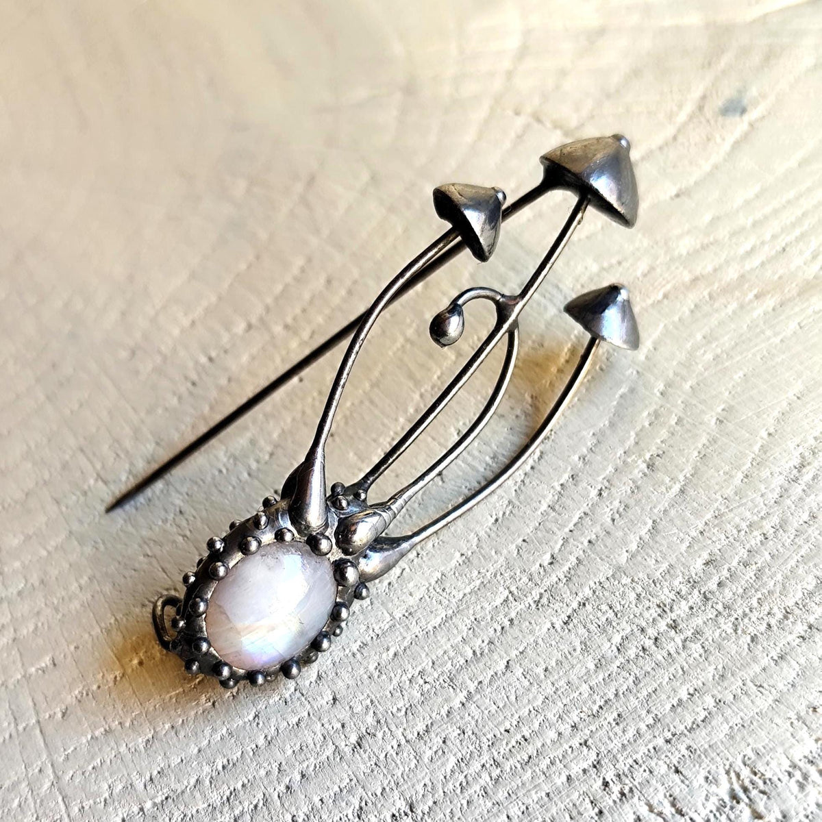Moonstone Mushroom Brooch