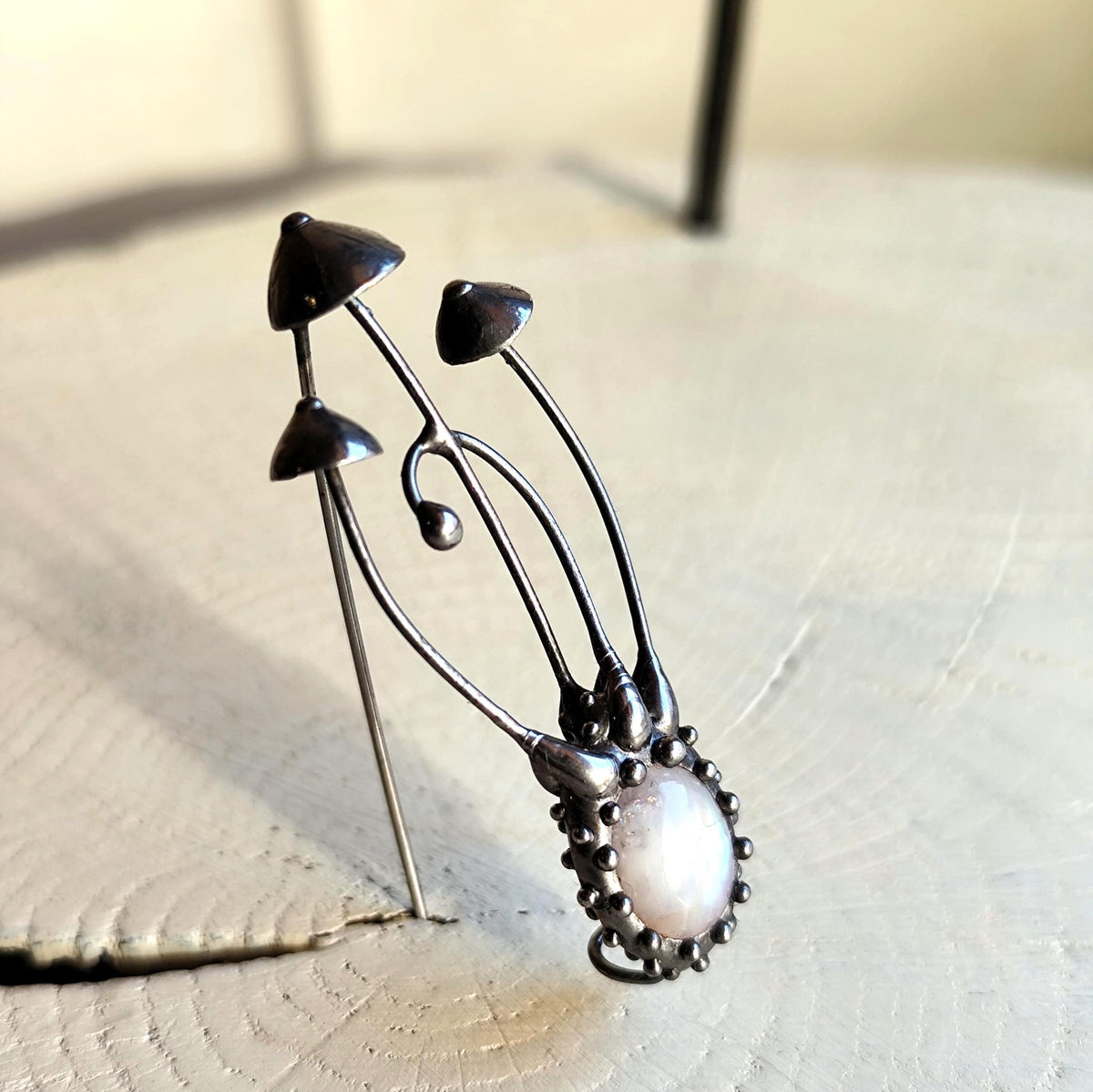 Moonstone Mushroom Brooch
