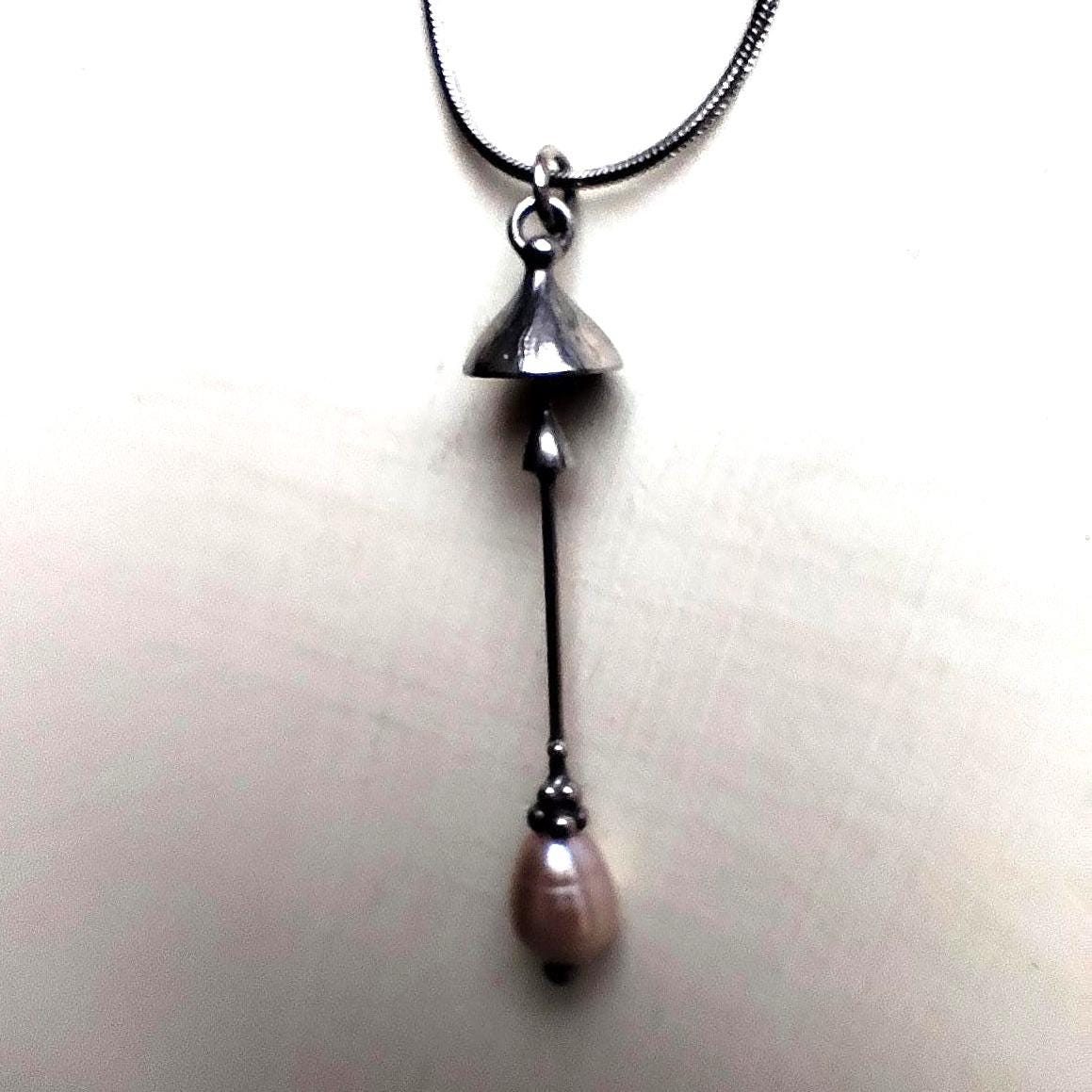 Pearl Mushroom Necklace – Silver Tone