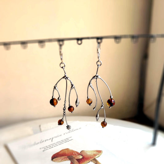 Amber Branch Asymmetrical Earrings – Silver Tone