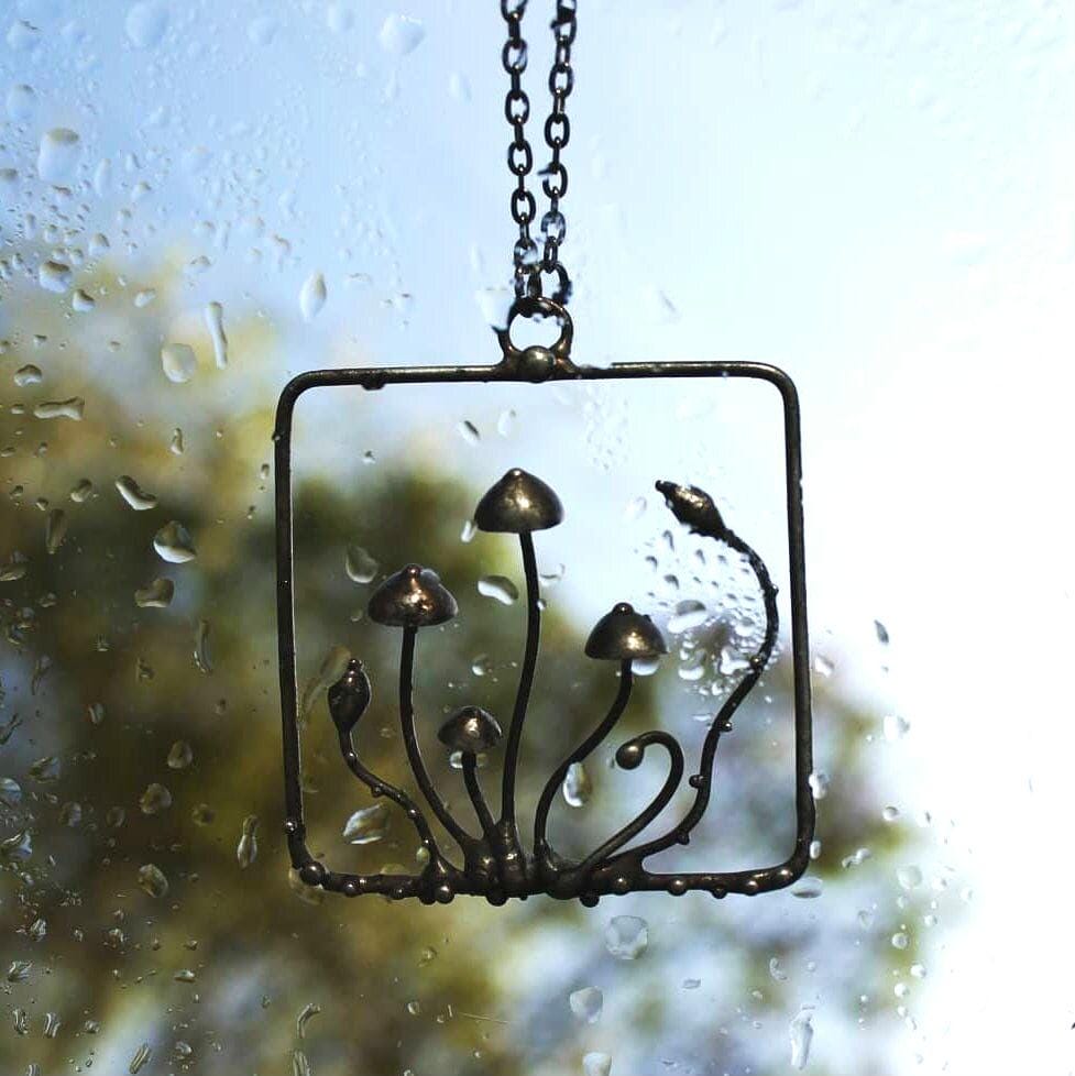 Square Mushroom Necklace – Copper & Pewter