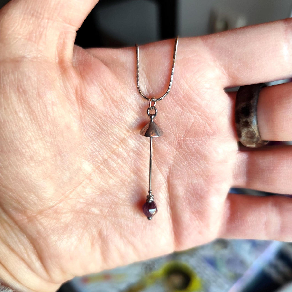 Amethyst Mushroom Pendant Necklace – Silver Tone