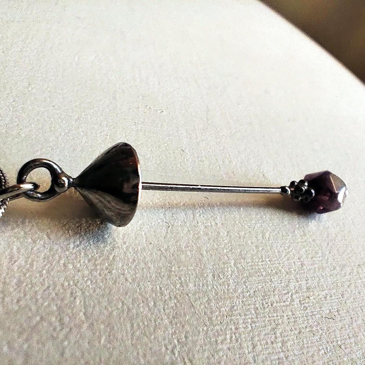 Amethyst Mushroom Pendant Necklace – Silver Tone