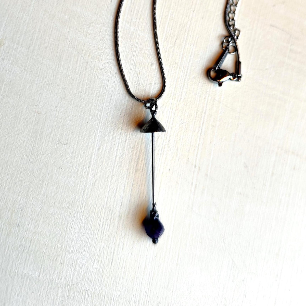 Amethyst Mushroom Pendant Necklace – Silver Tone