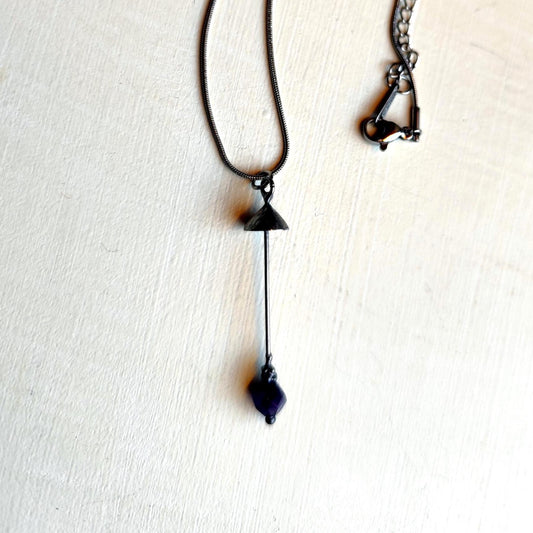 Amethyst Mushroom Pendant Necklace – Silver Tone