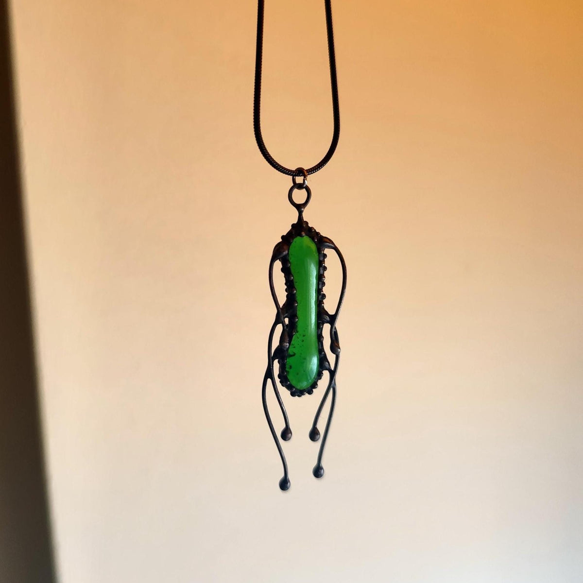 Green Stained Glass Jellyfish Necklace – Blackened Copper