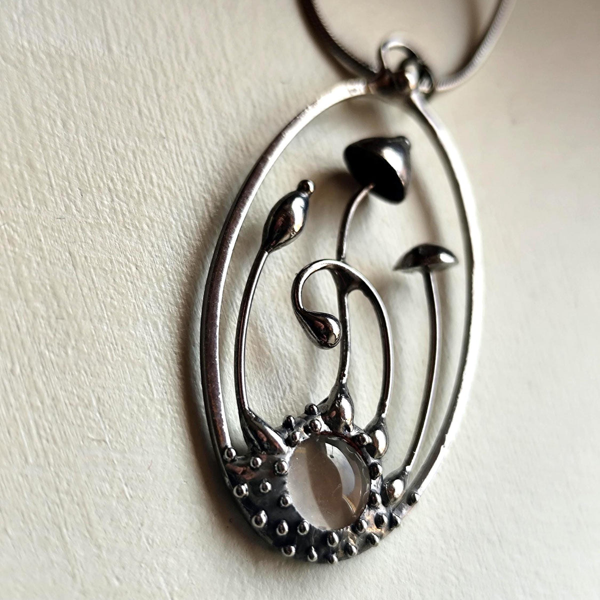 Clear Glass Mushroom Pendant Necklace – Blackened Copper