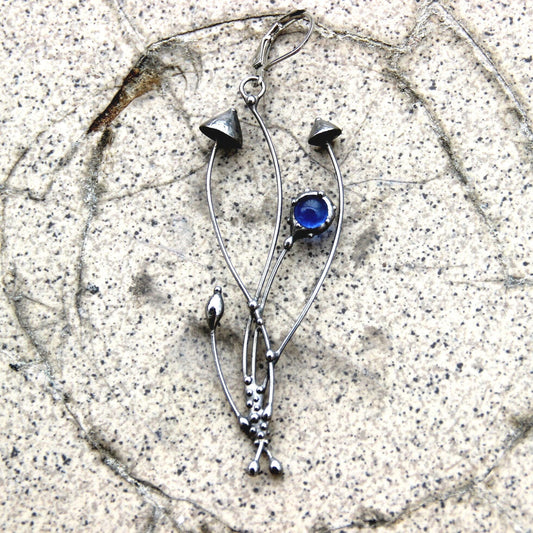 Blue Glass Mushroom Earring – Silver Tone