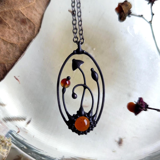 Brown Agate Mushroom Pendant Necklace – Blackened Copper